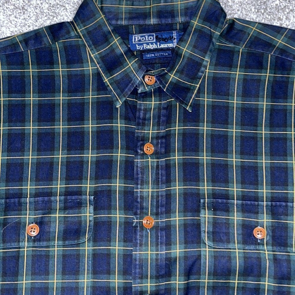 Polo Ralph Lauren GORDON plaid tartan cotton LS Double Chest Pocket Work Shirt